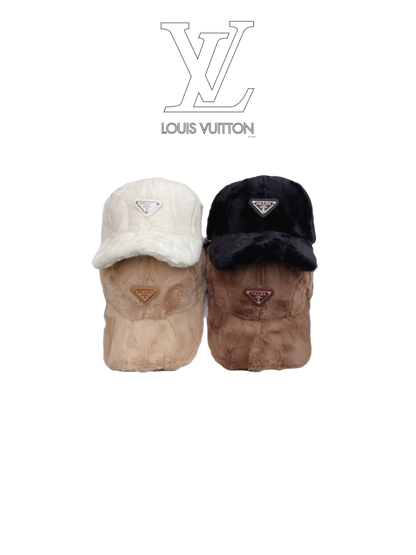 PRADA FUR TRIANGLE LOGO BASEBALL CAP – WHITE / BLACK / BEIGE / BROWN – 1:1 HIGH END