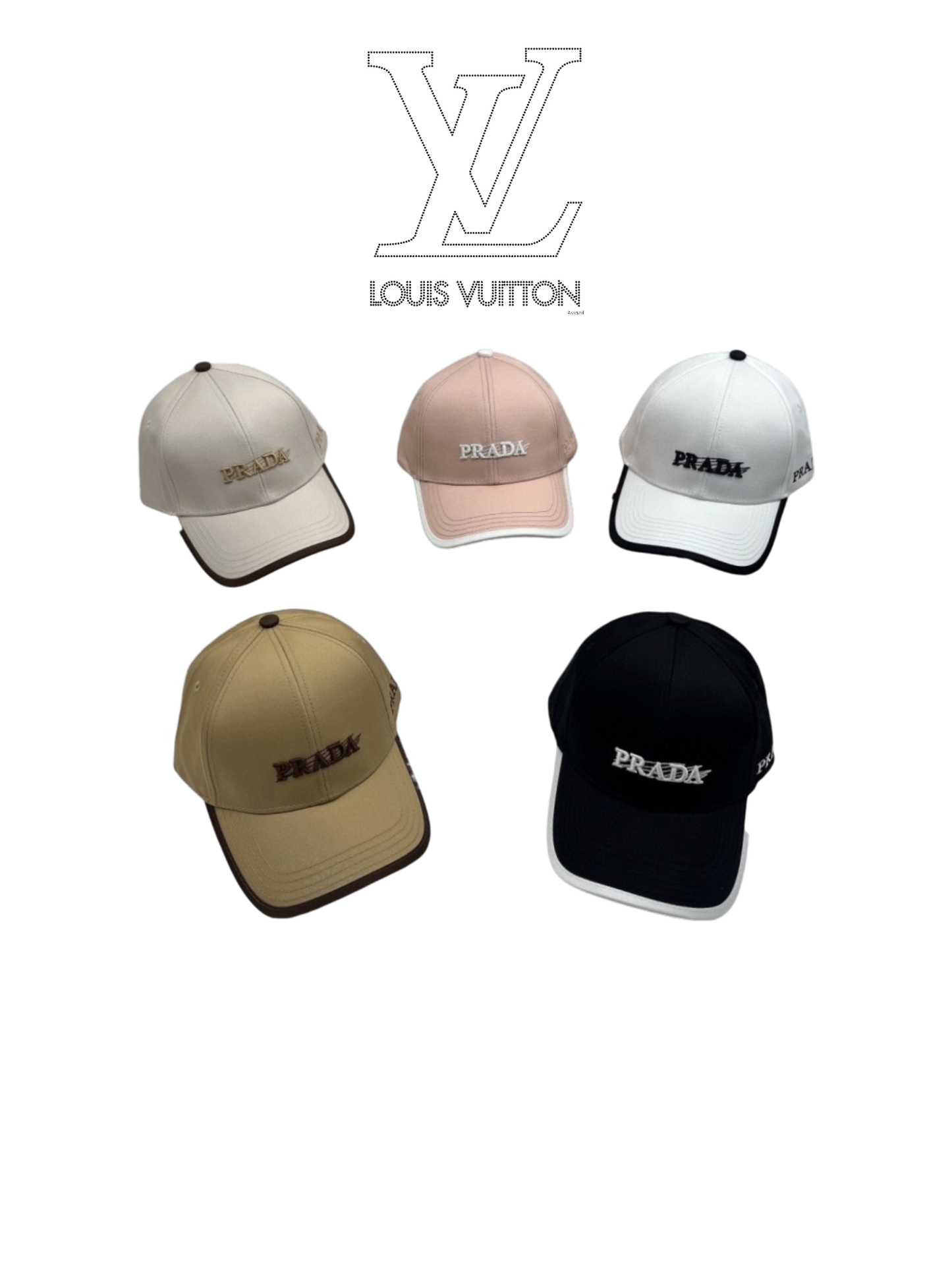 PRADA EMBROIDERED LOGO BASEBALL CAP – CREAM / PINK / WHITE / BEIGE / BLACK  – 1:1 HIGH END
