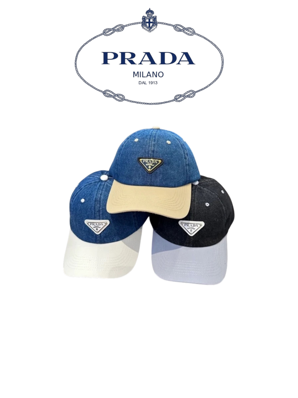 PRADA TWO-TONE DENIM BASEBALL CAP – FULL SET – 1:1 HIGH END