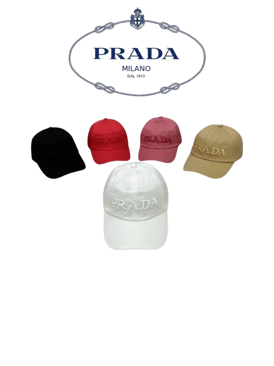 PRADA EMBROIDERED LOGO DRILL BASEBALL CAP – BLACK / RED / PINK / BEIGE / WHITE – 1:1 HIGH END