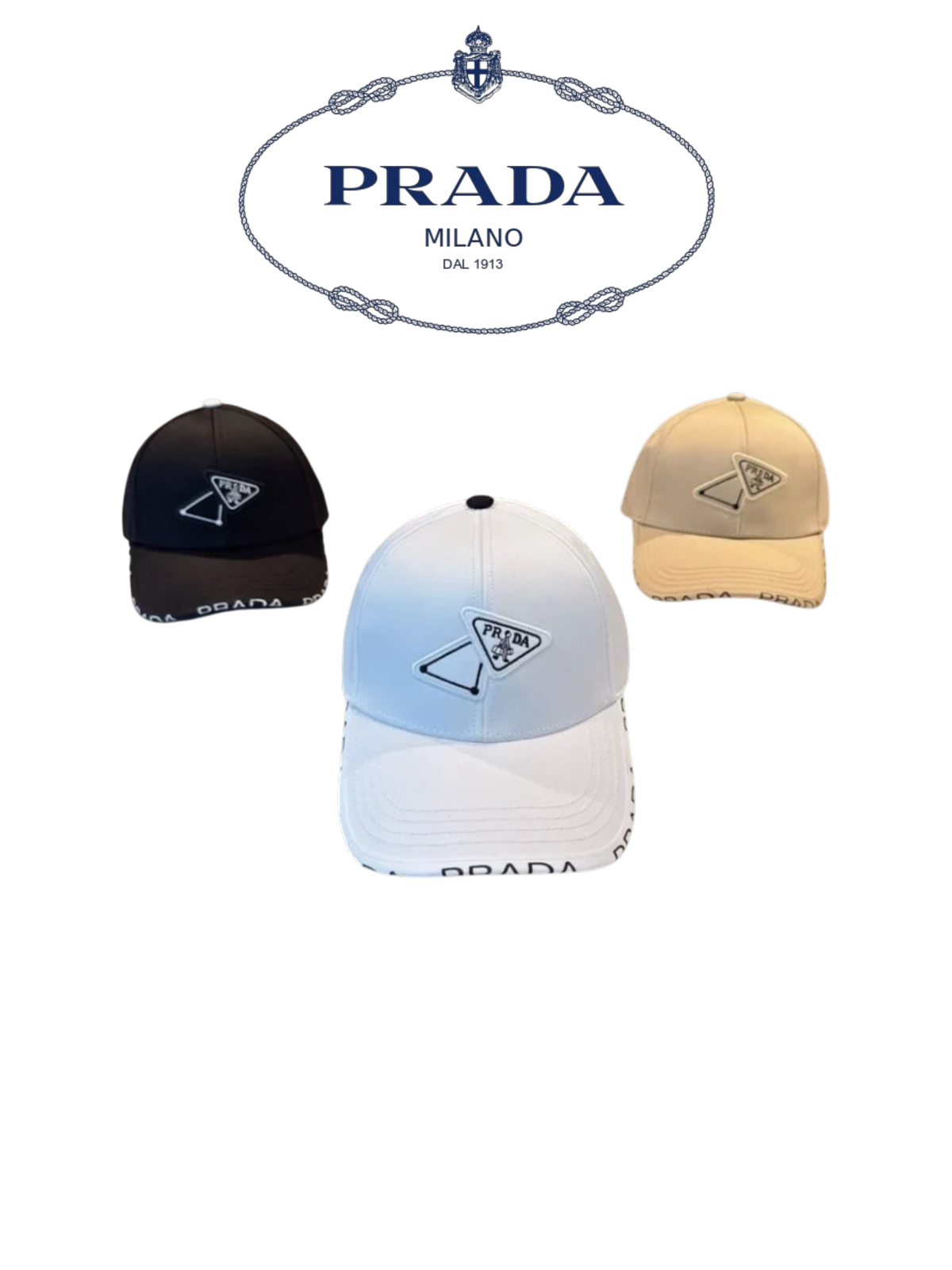 PRADA DOUBLE TRIANGLE LOGO BASEBALL CAP – BEIGE / BLACK / WHITE – 1:1 HIGH END