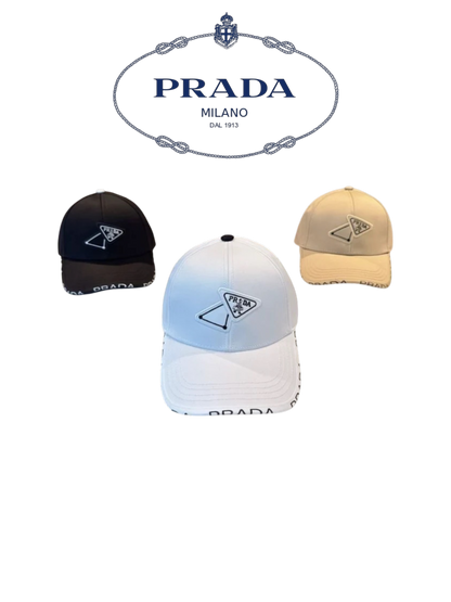 PRADA DOUBLE TRIANGLE LOGO BASEBALL CAP – BEIGE / BLACK / WHITE – 1:1 HIGH END