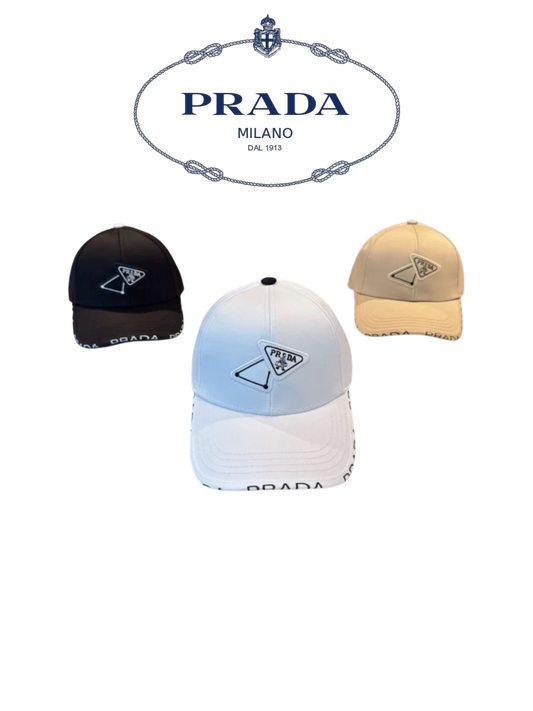 PRADA DOUBLE TRIANGLE LOGO BASEBALL CAP – BEIGE / BLACK / WHITE – 1:1 HIGH END