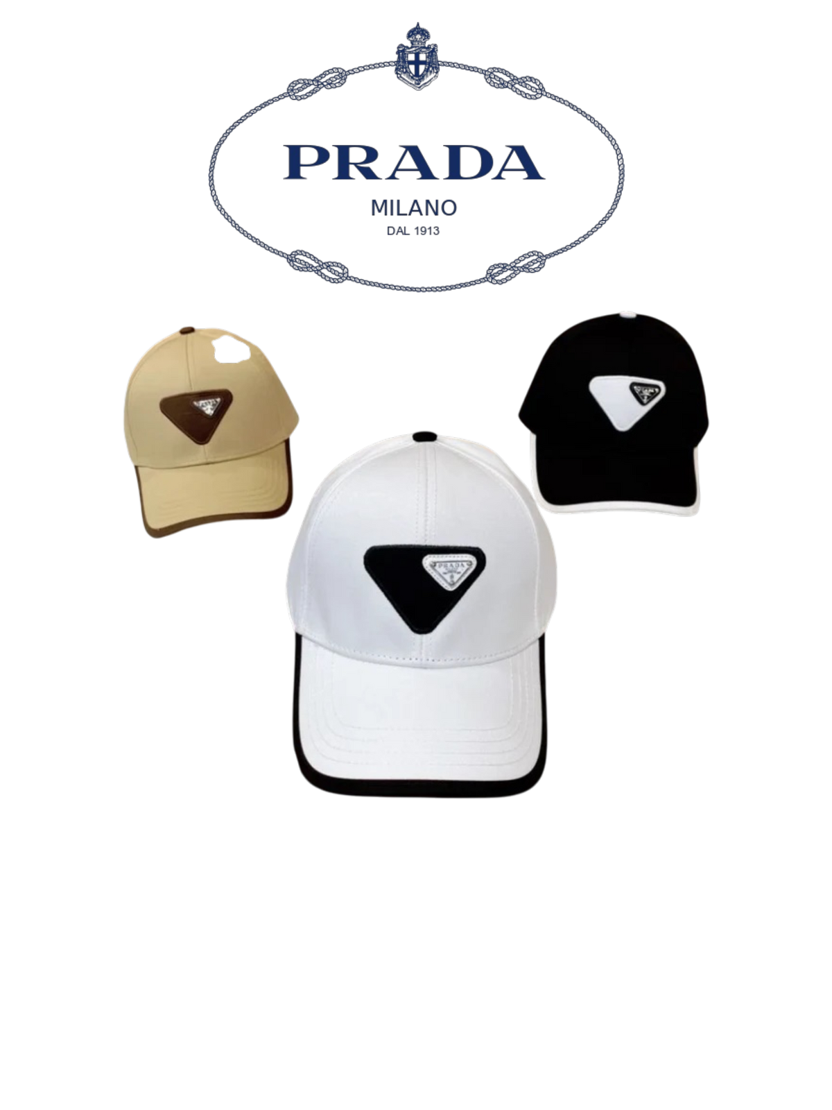 PRADA MACRO TRIANGLE PATCH BASEBALL CAP – BEIGE / WHITE / BLACK – HIGH END