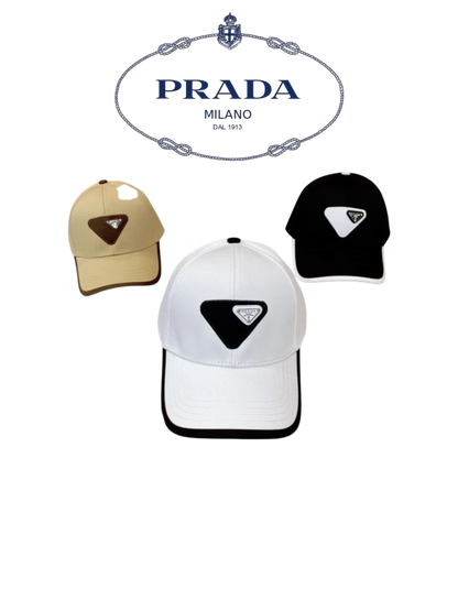PRADA MACRO TRIANGLE PATCH BASEBALL CAP – BEIGE / WHITE / BLACK – HIGH END