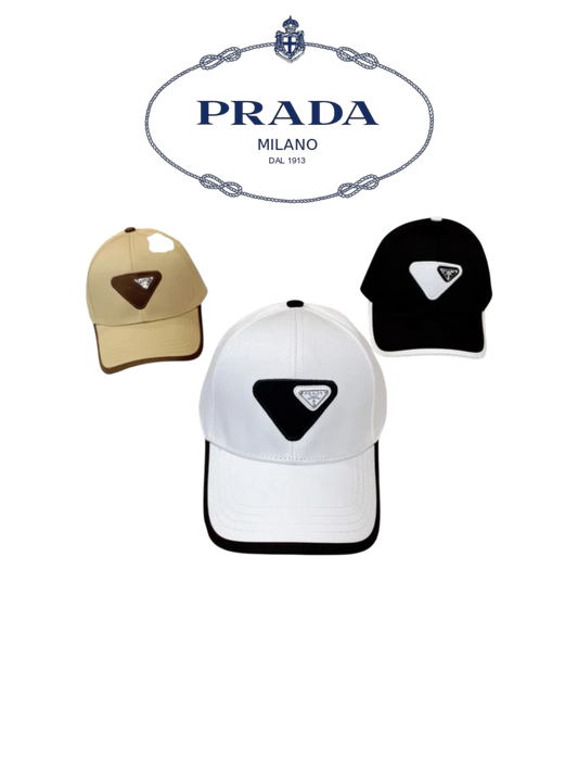PRADA MACRO TRIANGLE PATCH BASEBALL CAP – BEIGE / WHITE / BLACK – HIGH END