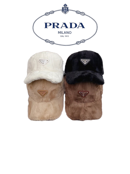 PRADA FUR TRIANGLE LOGO BASEBALL CAP – WHITE / BLACK / BEIGE / BROWN – 1:1 HIGH END