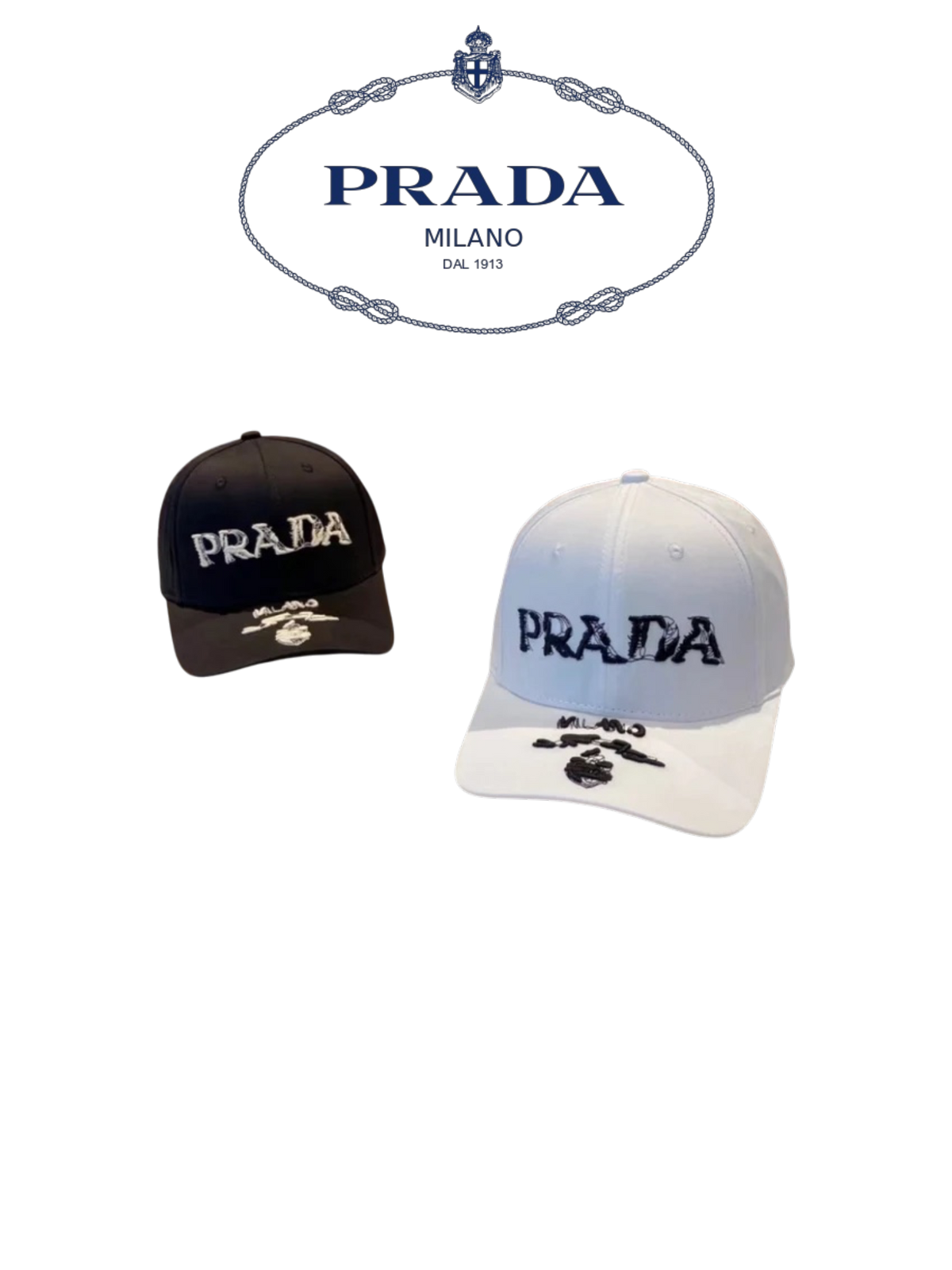 PRADA EMBROIDERED LOGO BASEBALL CAP – BLACK / WHITE – 1:1 HIGH END