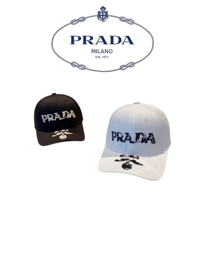 PRADA EMBROIDERED LOGO BASEBALL CAP – BLACK / WHITE – 1:1 HIGH END
