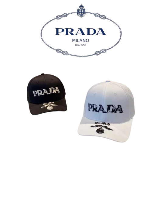 PRADA EMBROIDERED LOGO BASEBALL CAP – BLACK / WHITE – 1:1 HIGH END
