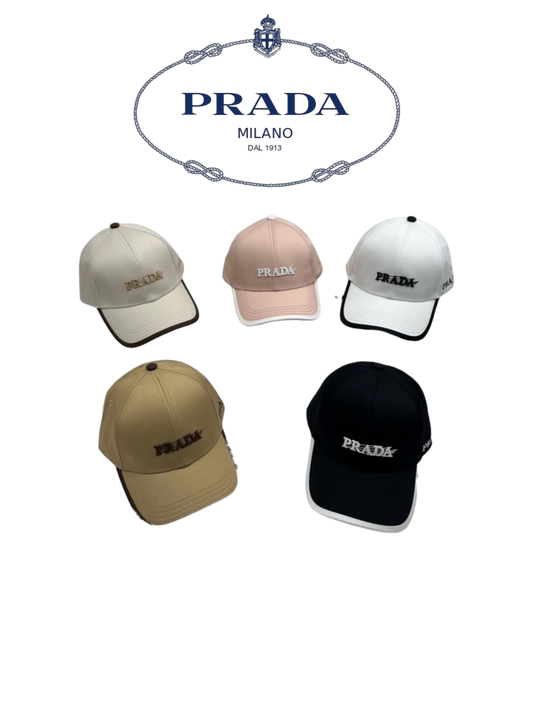 PRADA EMBROIDERED LOGO BASEBALL CAP – CREAM / PINK / WHITE / BEIGE / BLACK  – 1:1 HIGH END