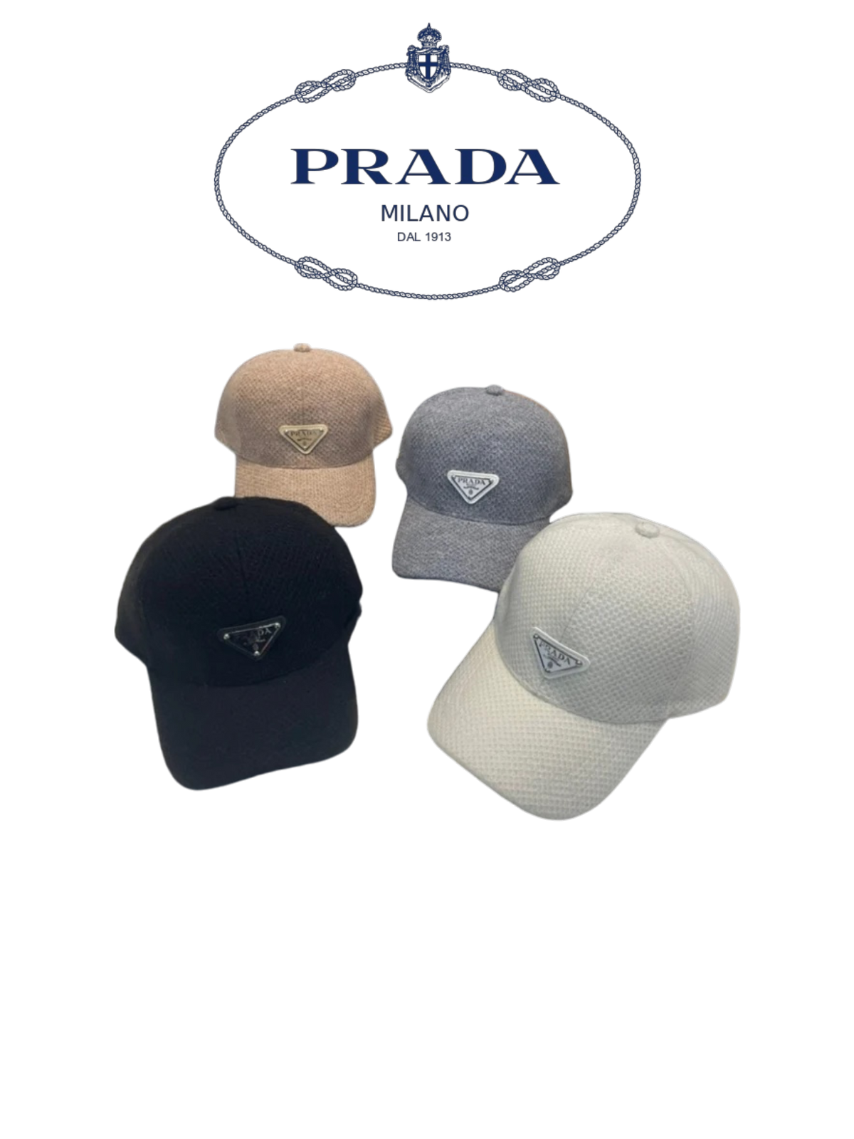 PRADA TEXTURED KNIT TRIANGLE LOGO CAP – 1:1 HIGH END