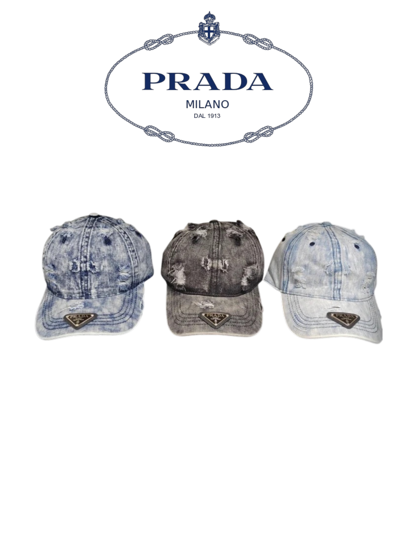 PRADA RIPPED DISTRESSED DENIM BASEBALL CAP – 1:1 HIGH END