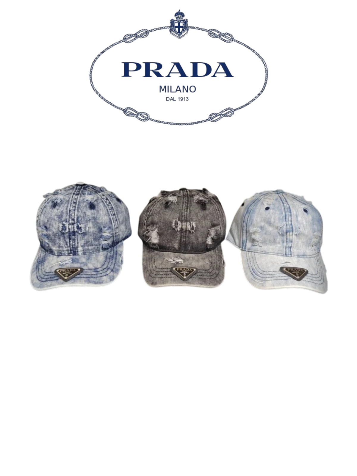 PRADA RIPPED DISTRESSED DENIM BASEBALL CAP – 1:1 HIGH END