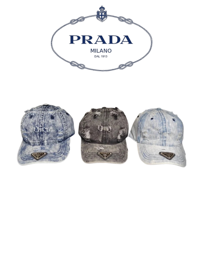 PRADA RIPPED DISTRESSED DENIM BASEBALL CAP – 1:1 HIGH END
