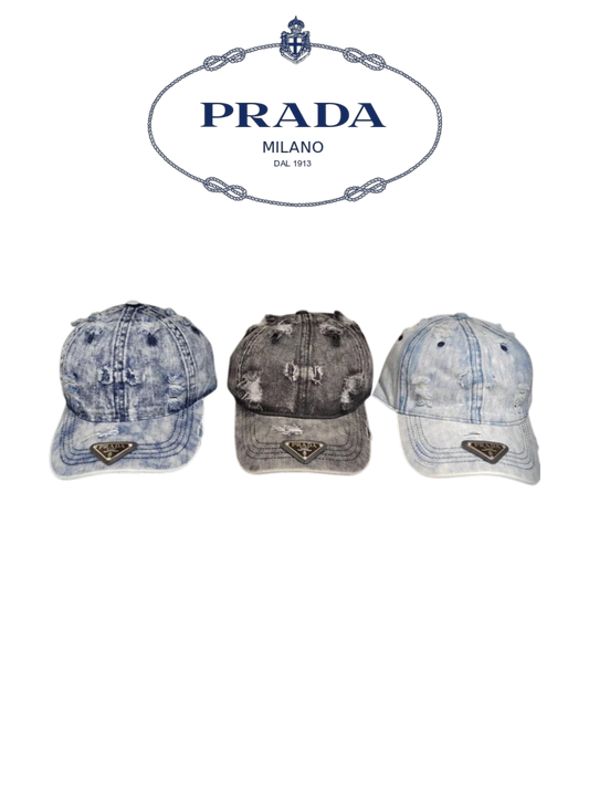 PRADA RIPPED DISTRESSED DENIM BASEBALL CAP – 1:1 HIGH END