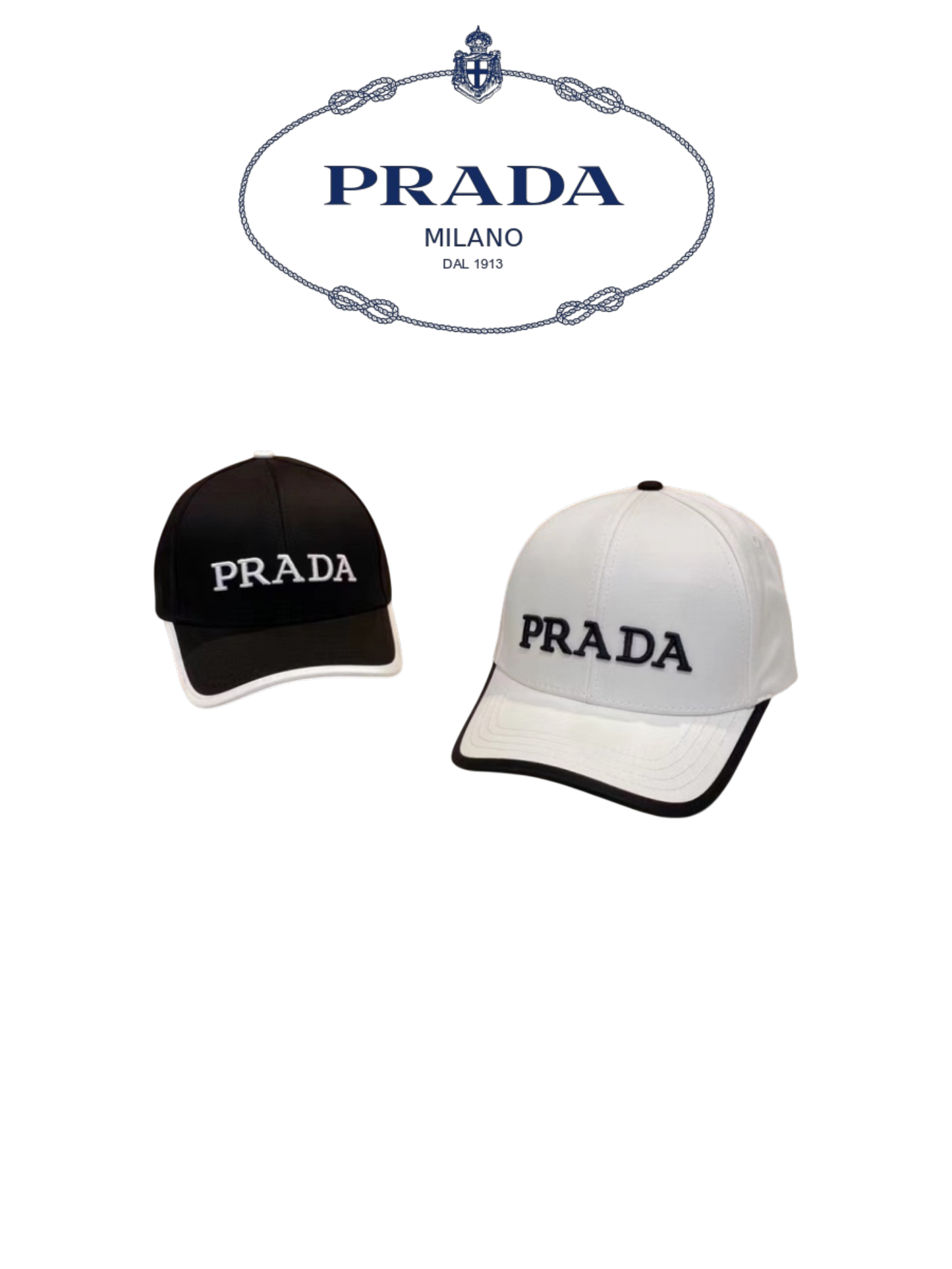 PRADA EMBROIDERED LOGO TWO-TONE BASEBALL CAP – BLACK / WHITE  – 1:1 HIGH END