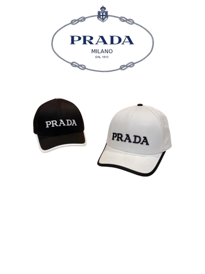 PRADA EMBROIDERED LOGO TWO-TONE BASEBALL CAP – BLACK / WHITE  – 1:1 HIGH END