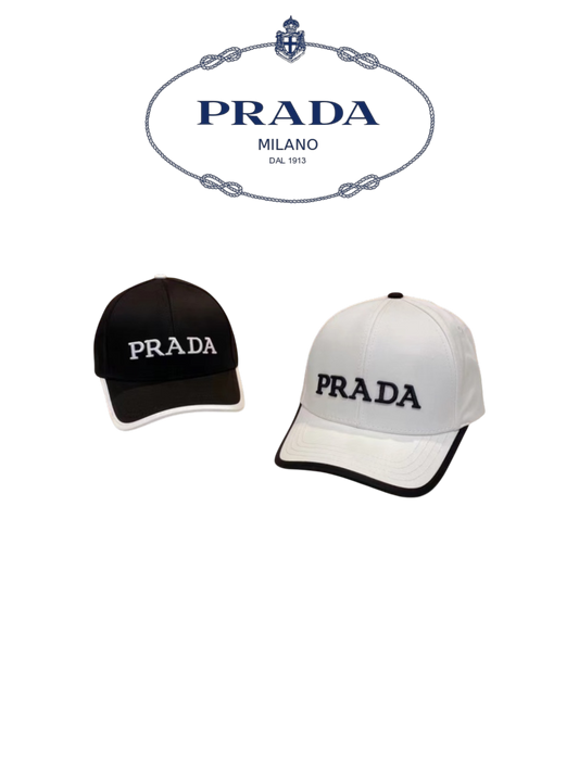 PRADA EMBROIDERED LOGO TWO-TONE BASEBALL CAP – BLACK / WHITE  – 1:1 HIGH END