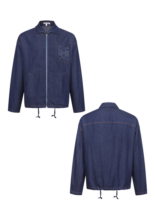 LOEWE 26FW EMBROIDERED LOGO COTTON WORKER DENIM JACKET – HIGH END