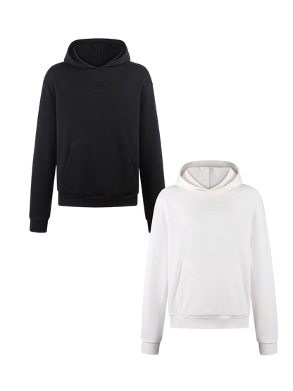 LOUIS VUITTON 26FW DEBOSSED LOGO COTTON HOODIE – BLACK / WHITE– HIGH END