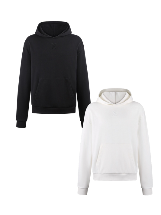 LOUIS VUITTON 26FW DEBOSSED LOGO COTTON HOODIE – BLACK / WHITE– HIGH END