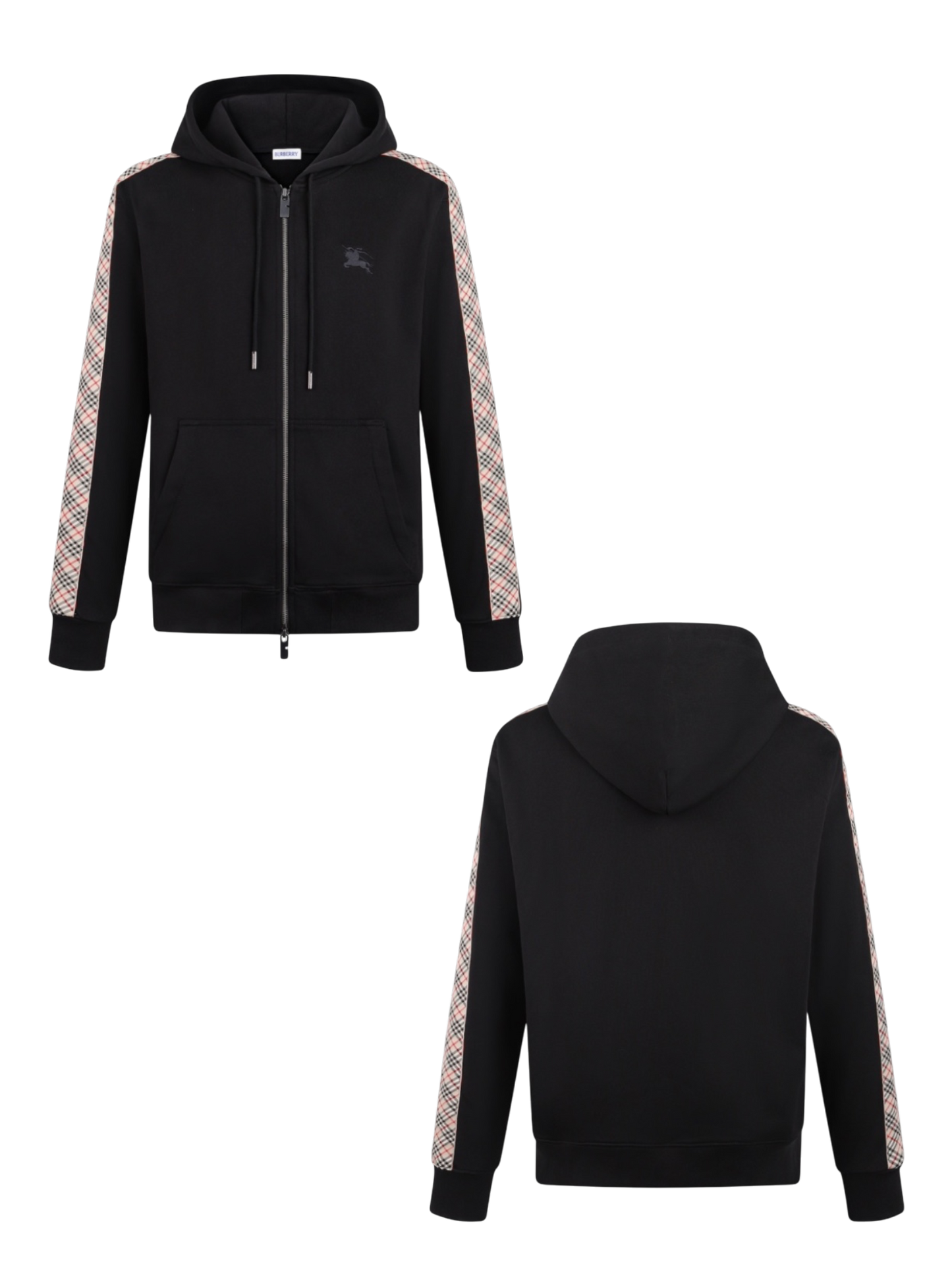 BURBERRY 26FW EMBROIDERED CHECK DETAILING COTTON ZIP-UP HOODI – HIGH END