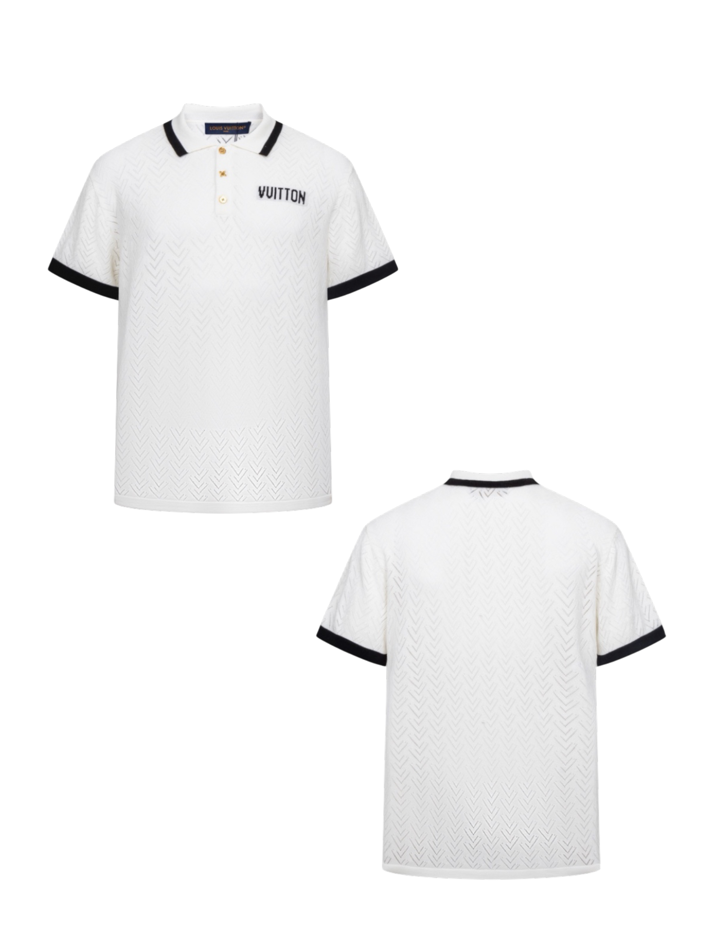 LOUIS VUITTON 26FW LETTER INTARSIA CONTRAST MESH KNIT POLO SHIRT – HIGH END