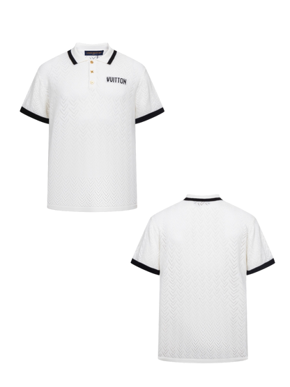 LOUIS VUITTON 26FW LETTER INTARSIA CONTRAST MESH KNIT POLO SHIRT – HIGH END