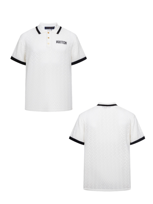 LOUIS VUITTON 26FW LETTER INTARSIA CONTRAST MESH KNIT POLO SHIRT – HIGH END