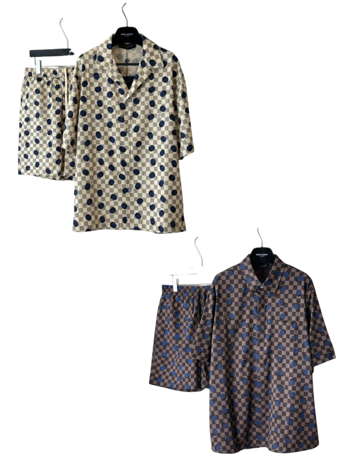 LOUIS VUITTON DAMIER POLKA DOT SILK SHIRT & SHORTS SET– 1:1 HIGH END