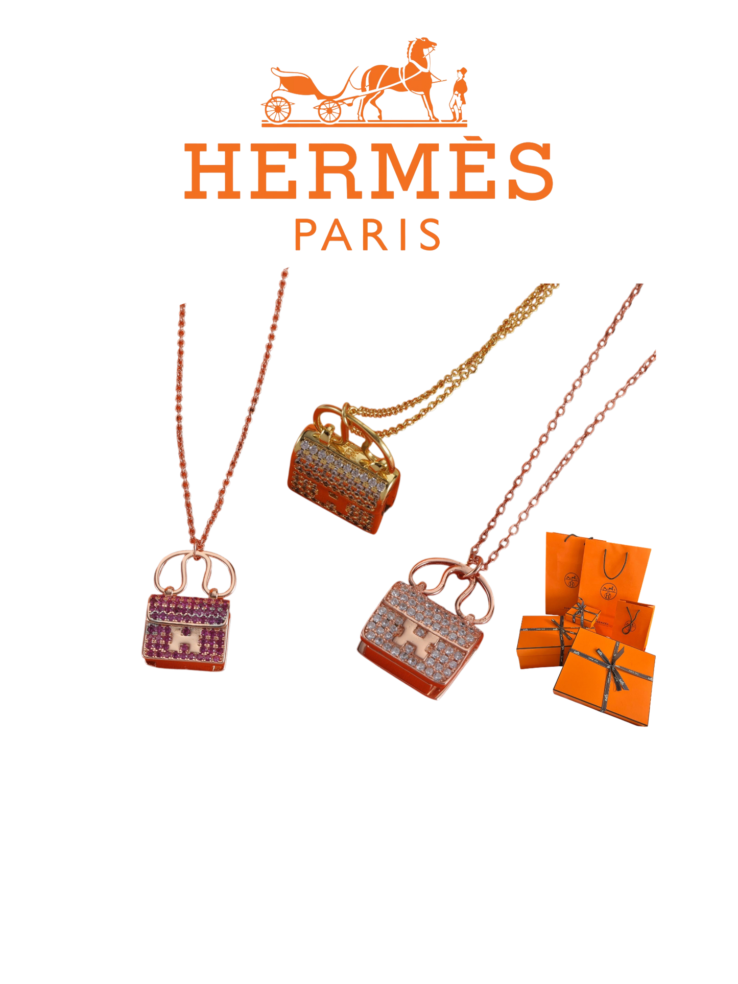 HERMÈS AMULETTES CONSTRANCE PENDANT NECKLACE – Full Set - 1:1 HIGH END