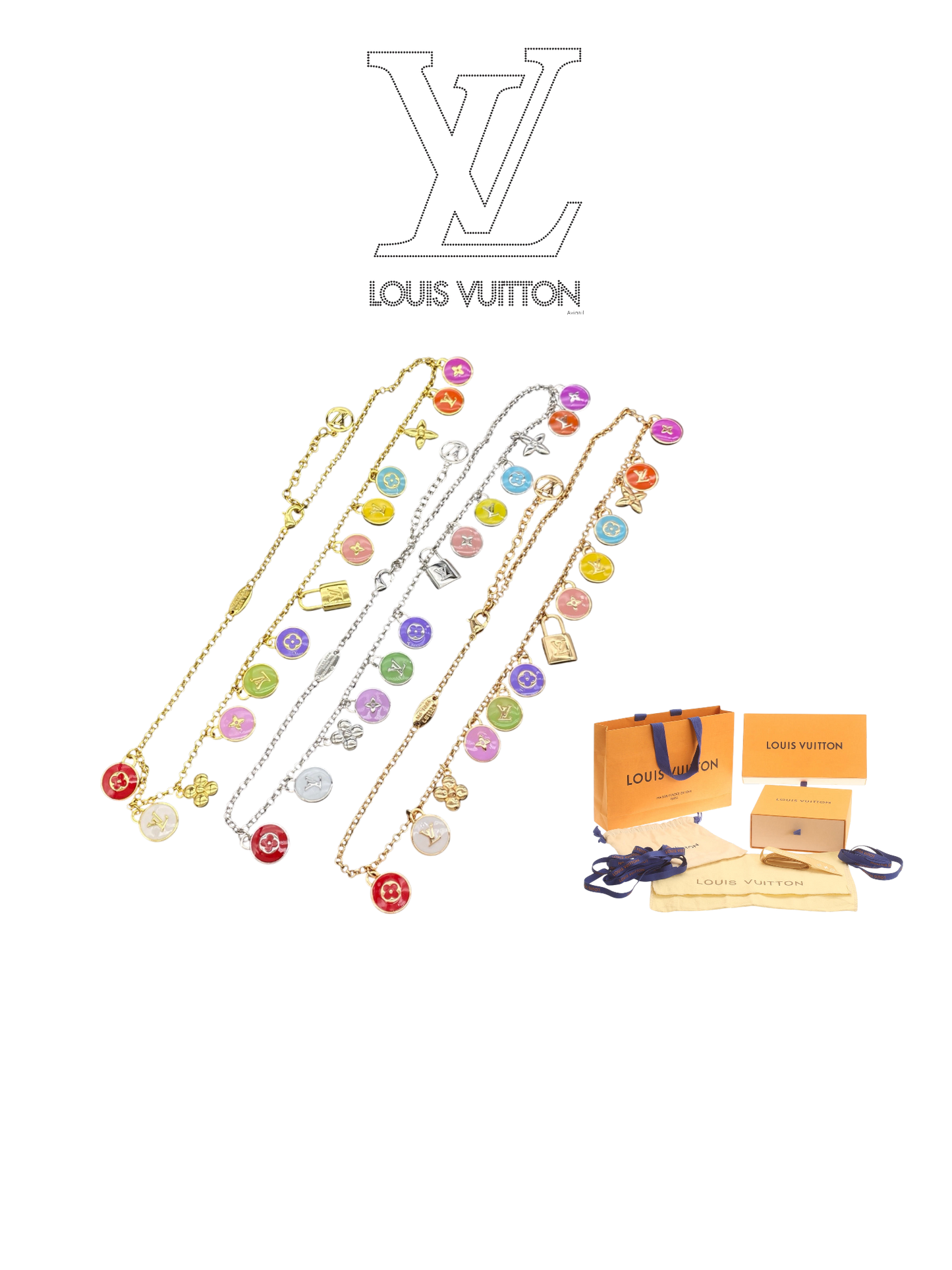 LOUIS VUITTON MONOGRAM ENAMEL CHARMS NECKLACE – Full Set - 1:1 HIGH END