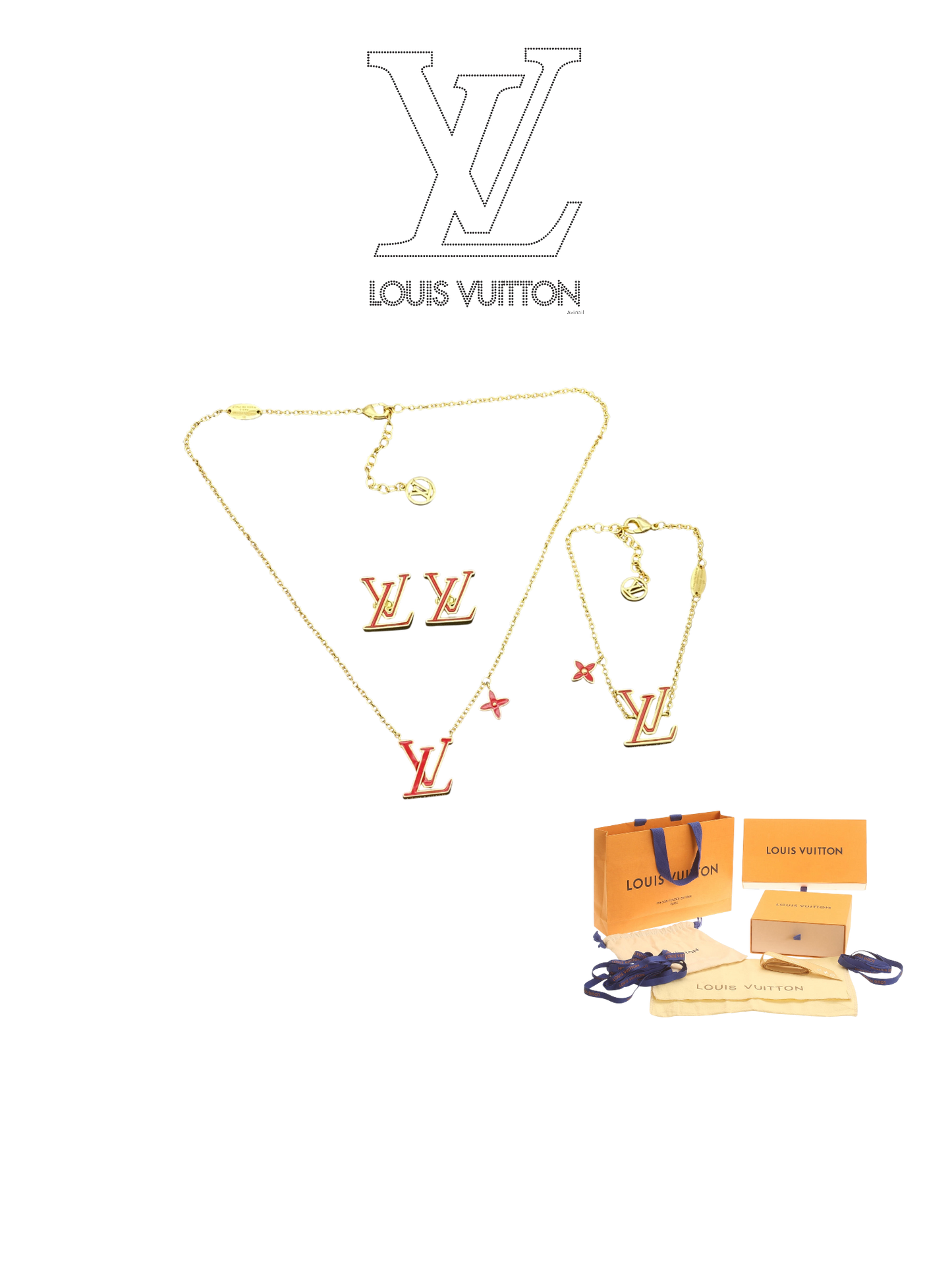 LOUIS VUITTON LV ICONIC ENAMEL EARRING/BRACELET/NECKLACE – Full Set - 1:1 HIGH END