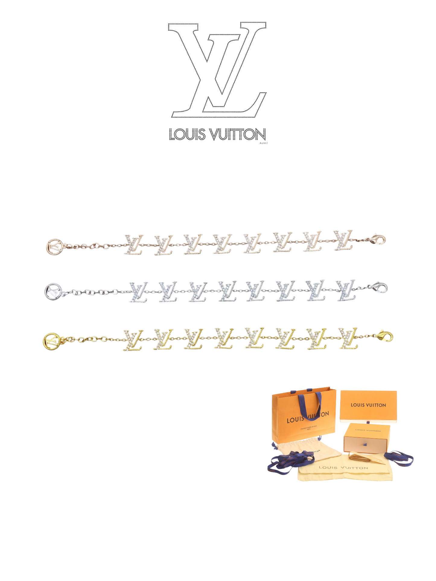 LOUIS VUITTON LV CRYSTAL LOGO BRACELET – Full Set - 1:1 HIGH END