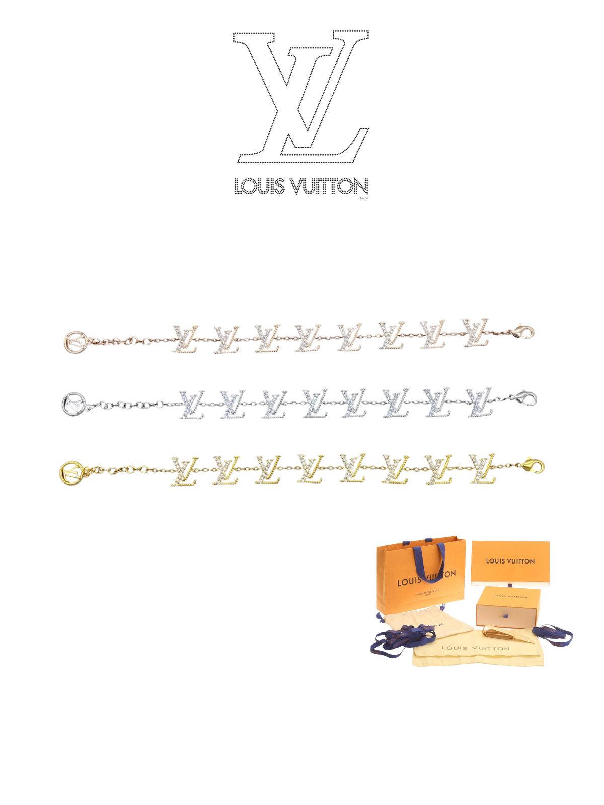LOUIS VUITTON LV CRYSTAL LOGO BRACELET – Full Set - 1:1 HIGH END