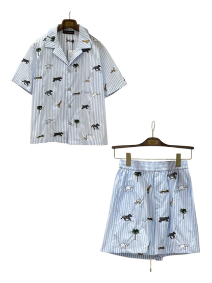 LOUIS VUITTON 26FW ANIMAL STRIPE SHORT SLEEVE SHIRT & SHORTS SET – 1:1 HIGH END