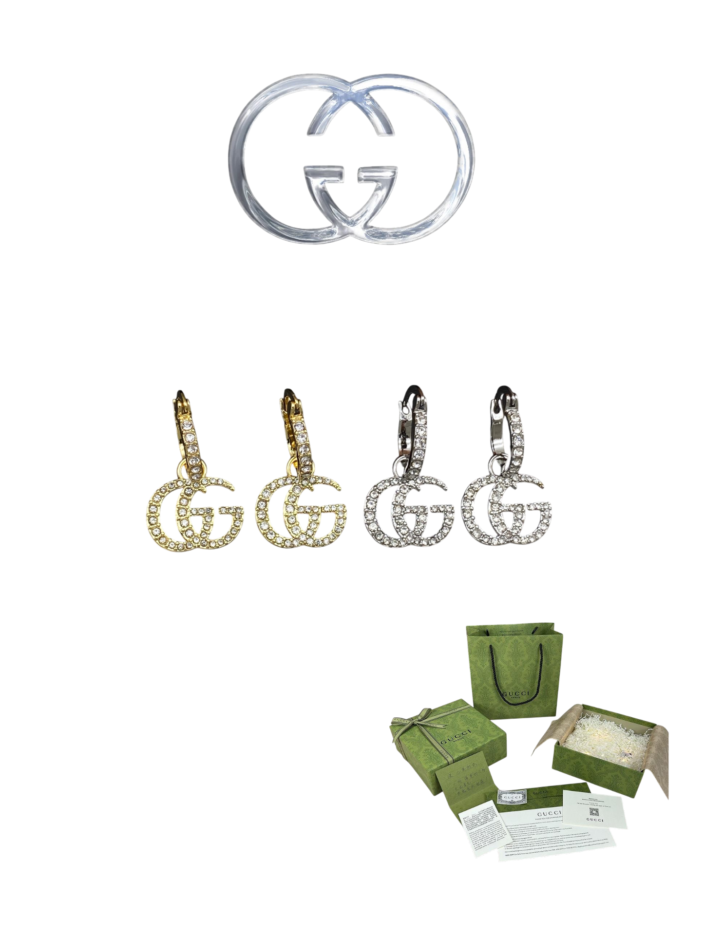 GUCCI GG CRYSTAL HOOP EARRINGS – FULL SET - 1:1 HIGH END