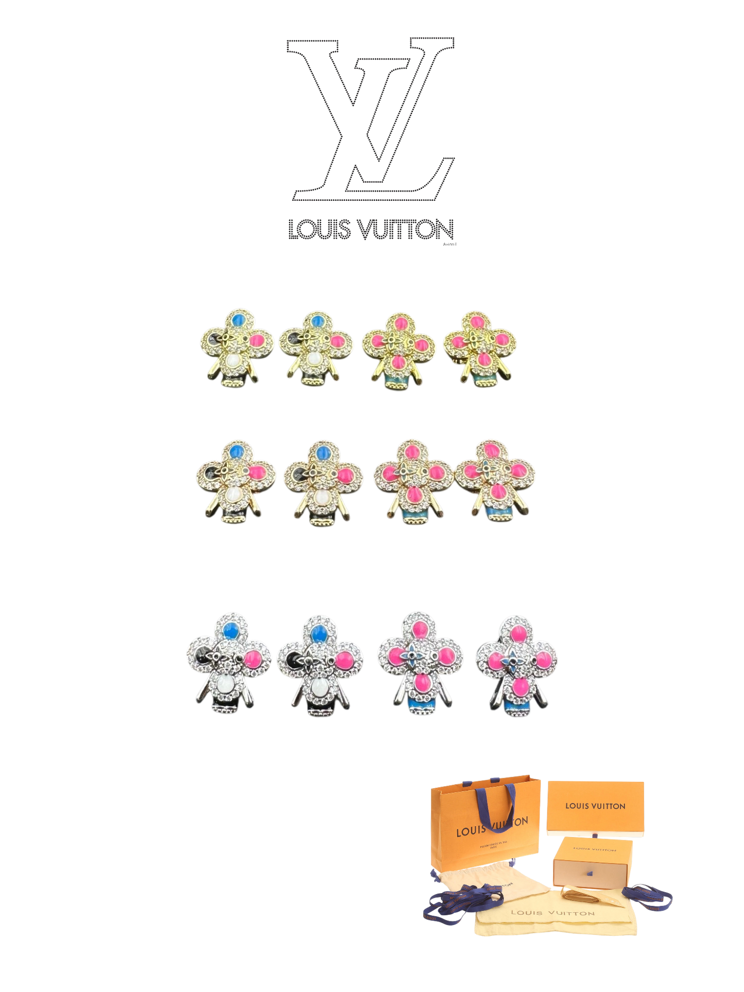 LOUIS VUITTON VIVIENNE CRYSTAL STUD EARRINGS – FULL SET – 1:1 HIGH END