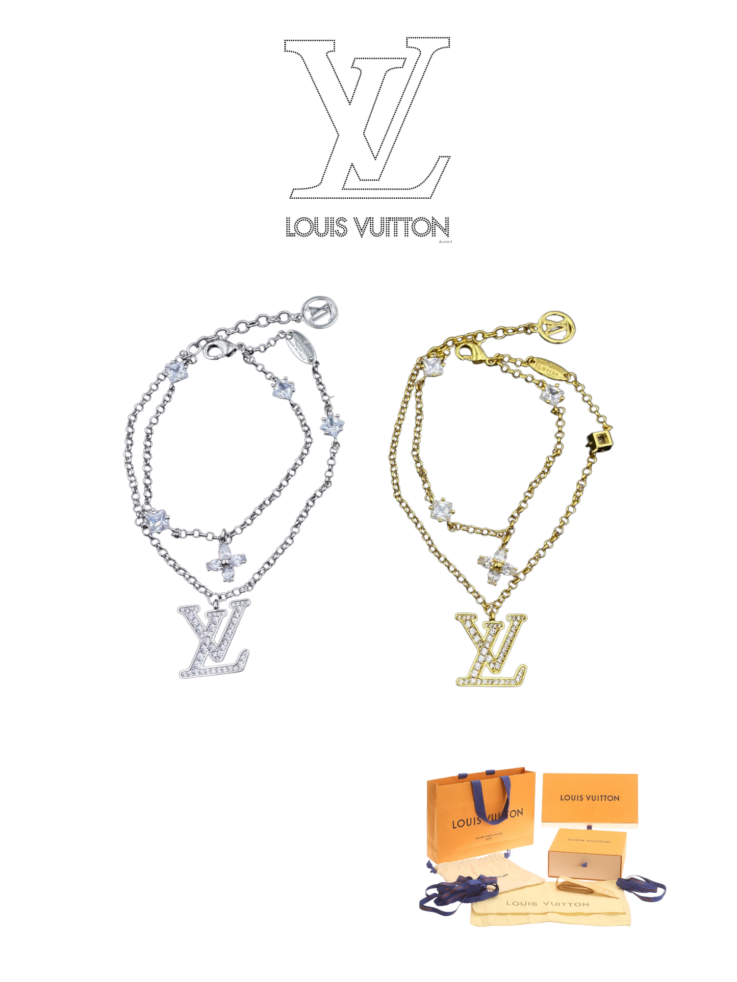 LOUIS VUITTON CRYSTAL LV LAYERED BRACELET – FULL SET – 1:1 HIGH END