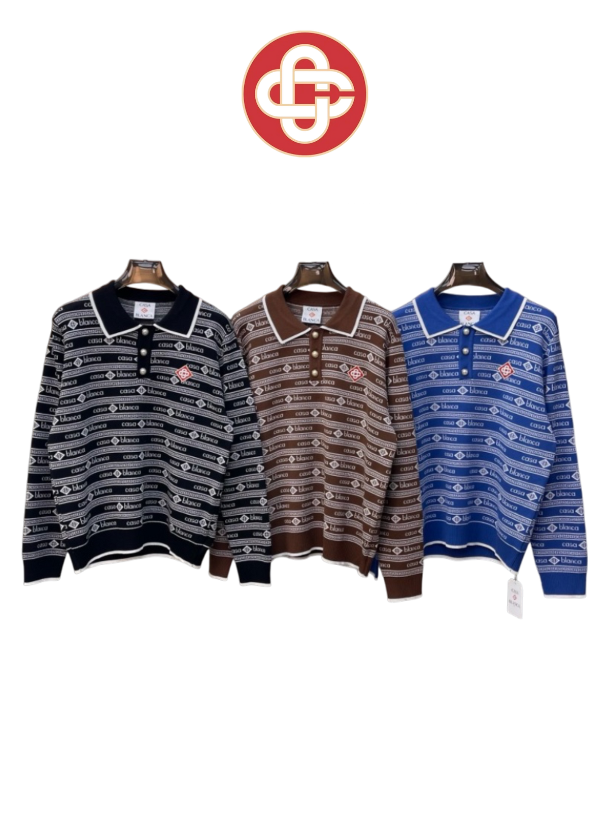 CASABLANCA LONG SLEEVE POLO SWEATER – 3 COLORS – M-XXL – HIGH END