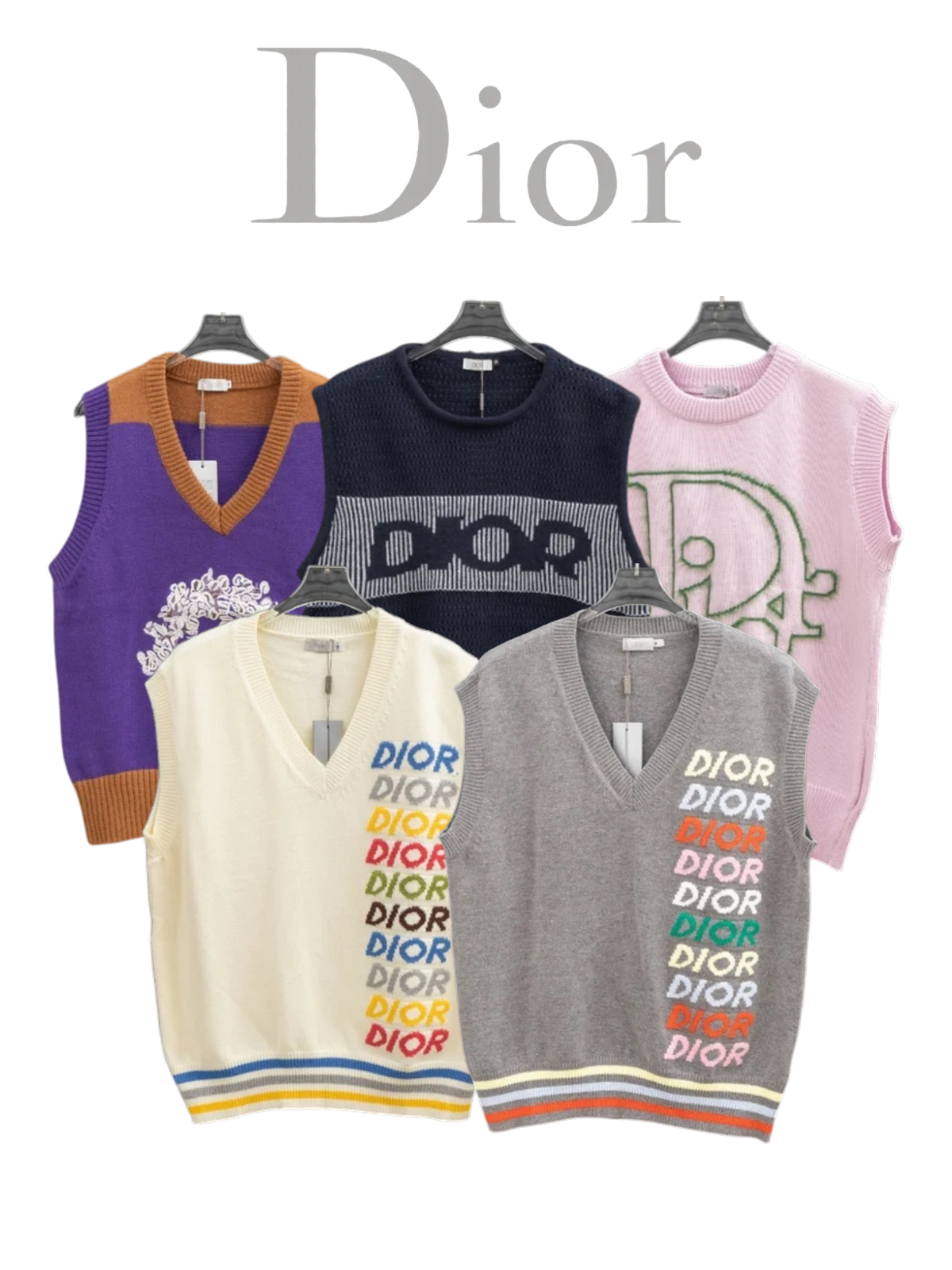 DIOR-STYLE V-NECK KNIT SWEATER VEST – MULTIPLE DESIGNS – 1:1 HIGN END