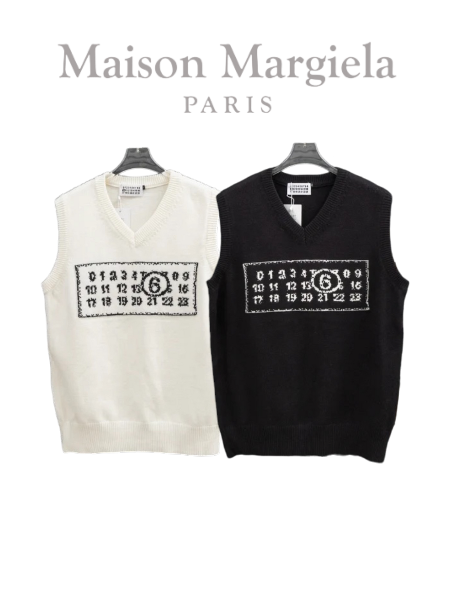 MAISON MARGIELA MM6 NUMERIC V-NECK KNIT SWEATER VEST – 1:1 HIGH END