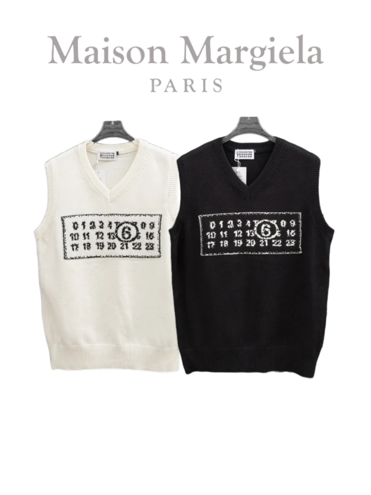 MAISON MARGIELA MM6 NUMERIC V-NECK KNIT SWEATER VEST – 1:1 HIGH END