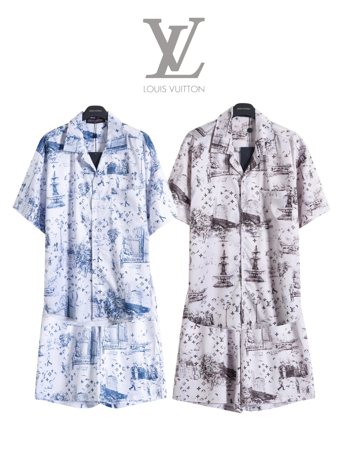 LOUIS VUITTON SKETCH CITY PRINT SILK SHIRT & SHORTS SET – 1:1 HIGH END