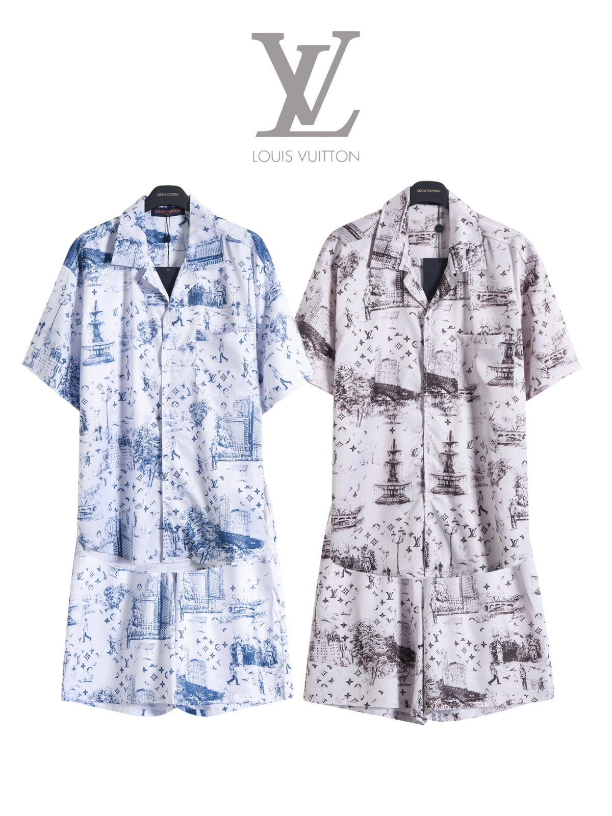 LOUIS VUITTON SKETCH CITY PRINT SILK SHIRT & SHORTS SET – 1:1 HIGH END