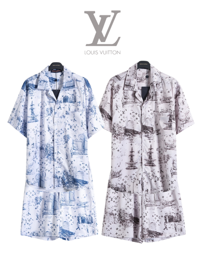LOUIS VUITTON SKETCH CITY PRINT SILK SHIRT & SHORTS SET – 1:1 HIGH END
