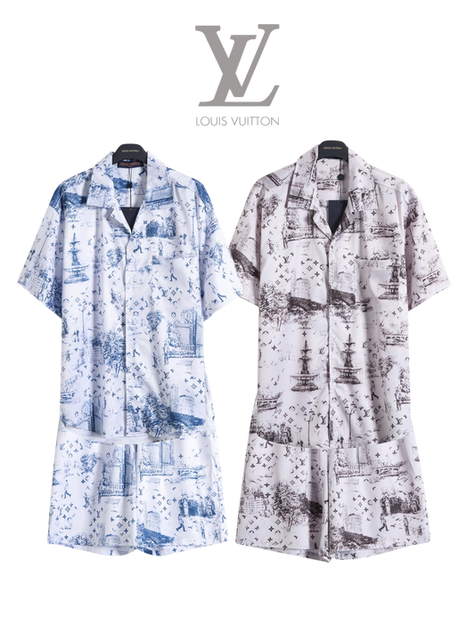 LOUIS VUITTON SKETCH CITY PRINT SILK SHIRT & SHORTS SET – 1:1 HIGH END