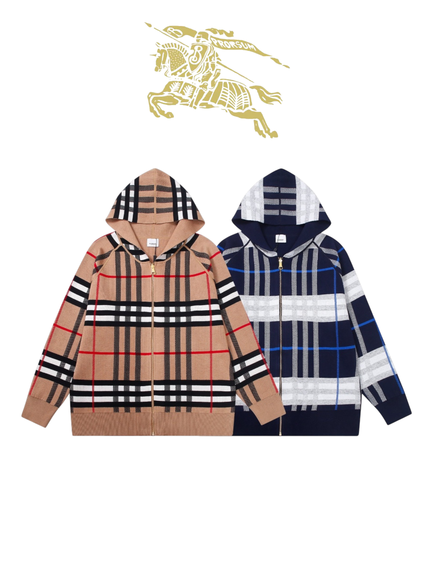 BURBERRY CLASSIC CHECK KNITTED ZIP-UP HOODIE – INDIVIDUAL PIECE – 1:1 HIGH END