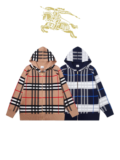 BURBERRY CLASSIC CHECK KNITTED ZIP-UP HOODIE – INDIVIDUAL PIECE – 1:1 HIGH END